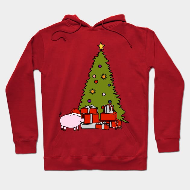 Santa Hat on Pig and Christmas Tree Hoodie by ellenhenryart